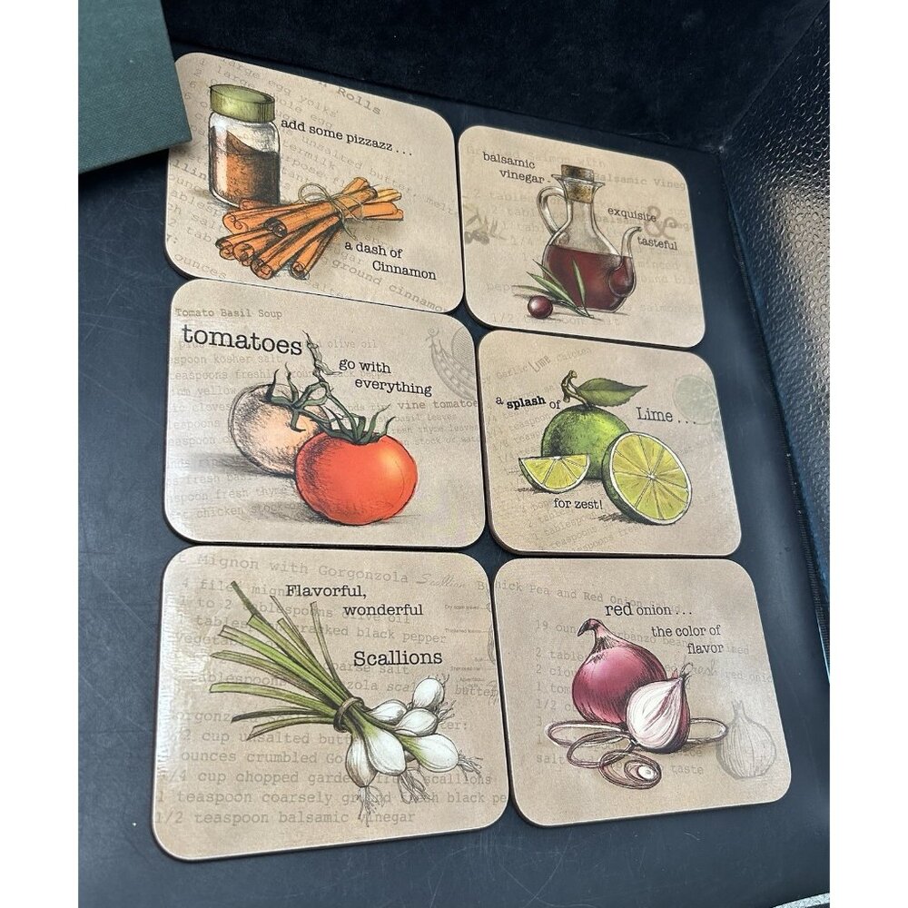 Jason 6 pc Coasters Recipe Delight Cork backed Bar Cocktail Drink Coasters Boxed